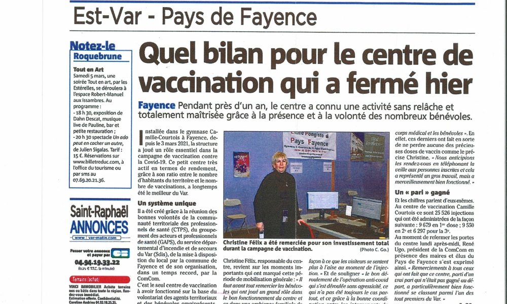 Bilan du centre de vaccination