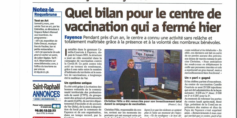 Bilan du centre de vaccination